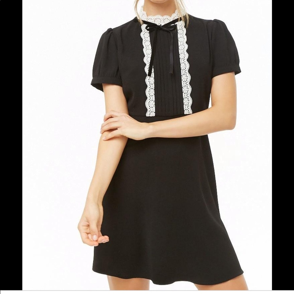 Forever 21 crochet-trim tie neck mini dress